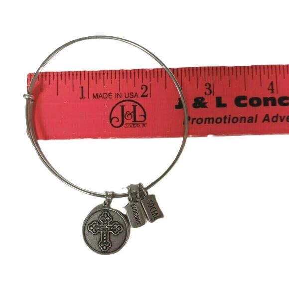 ✨ Wind & Fire Cross Fleur-De-Lis Bangle | Silver Tone Adjustable USA Charm - Picture 12 of 12